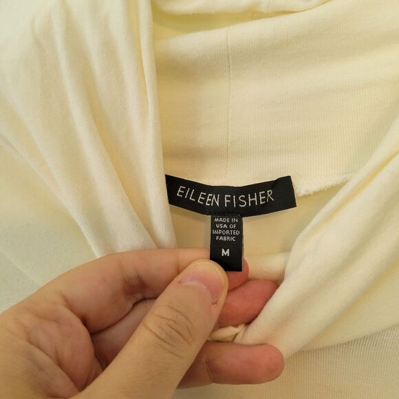 Eileen Fisher Cream Cowl Neck Jersey Knit Top Size Medium - Picture 4 of 5